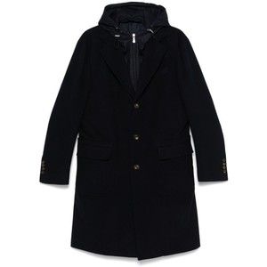Eleventy Navy Blue Panelled Mid-Length Wool Coat - NWT